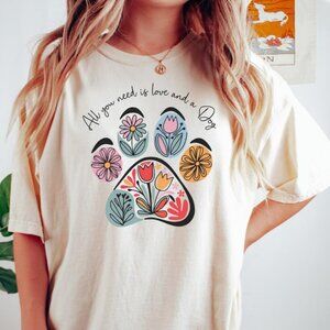 Dog Paw Shirt, Floral Dog Shirt, Gift For Dog Lover, Cute Dog Paw Tee